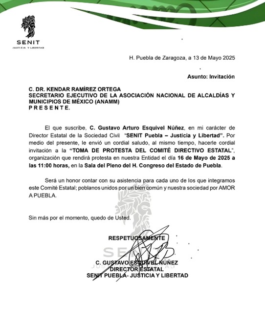 Invitación Toma de Protesta SENIT